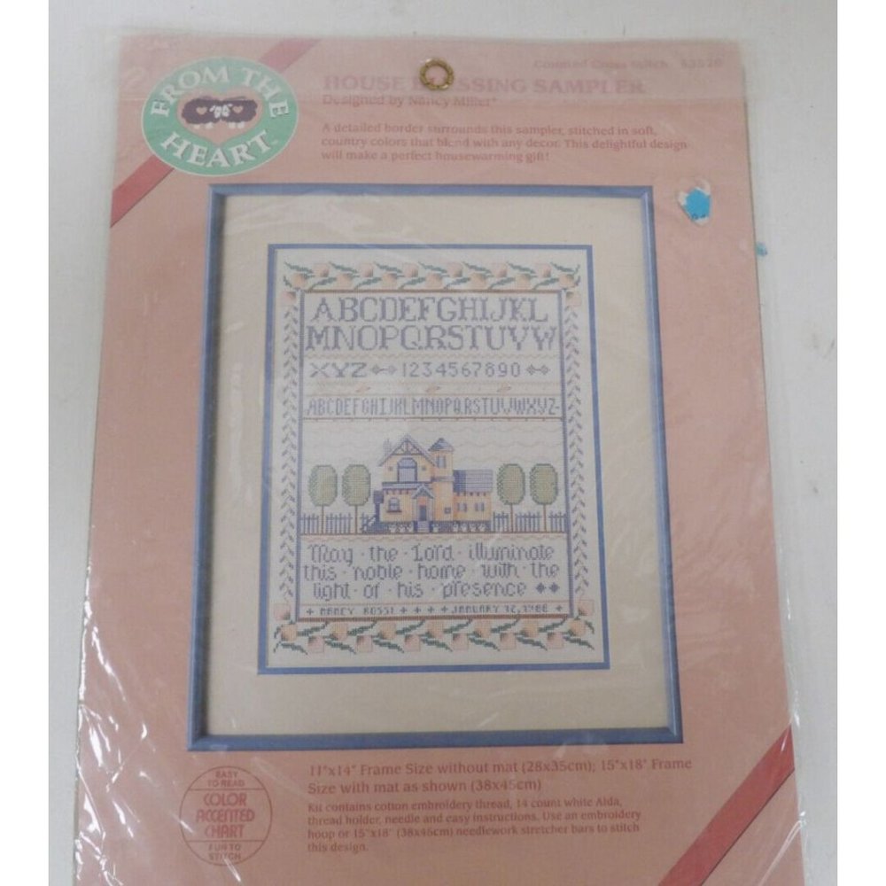 From the Heart "House Blessing Sampler" by Nancy Miller ©1987 #53520 NOS 11x14"